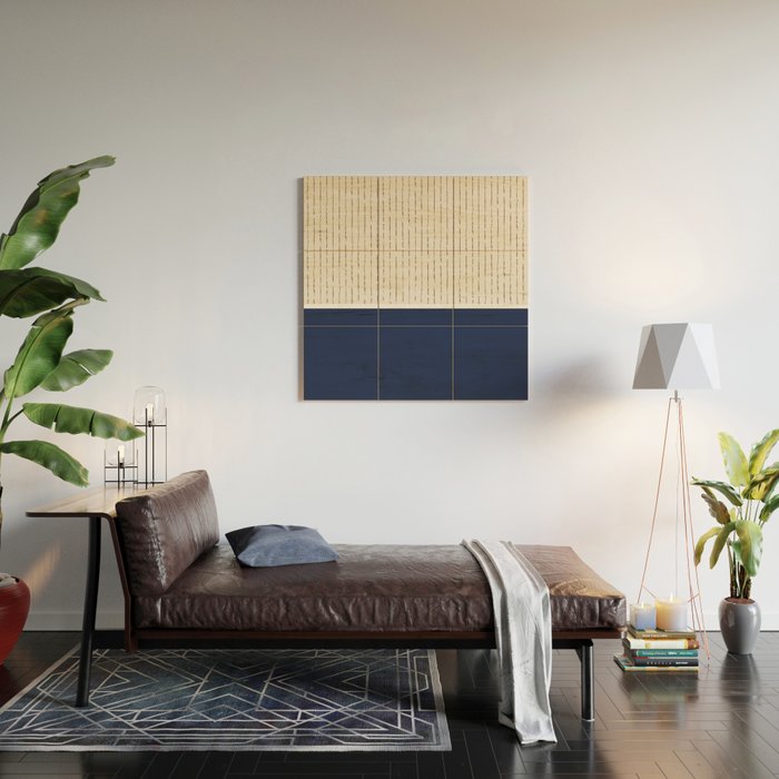 Beige Navy Wood Wall Art Gallery Image 2