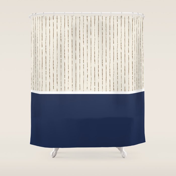 Beige Navy Shower Curtain Gallery Image 1
