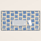 Vintage blue flower postage stamp pattern Desk Mat Gallery Image 1