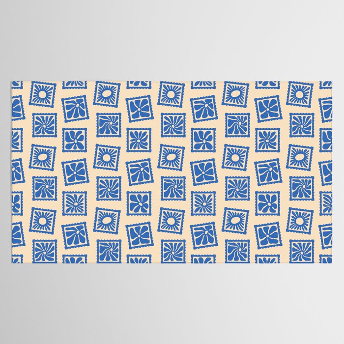 Vintage blue flower postage stamp pattern Tablecloth Gallery Image 2