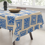 Vintage blue flower postage stamp pattern Tablecloth Gallery Image 3