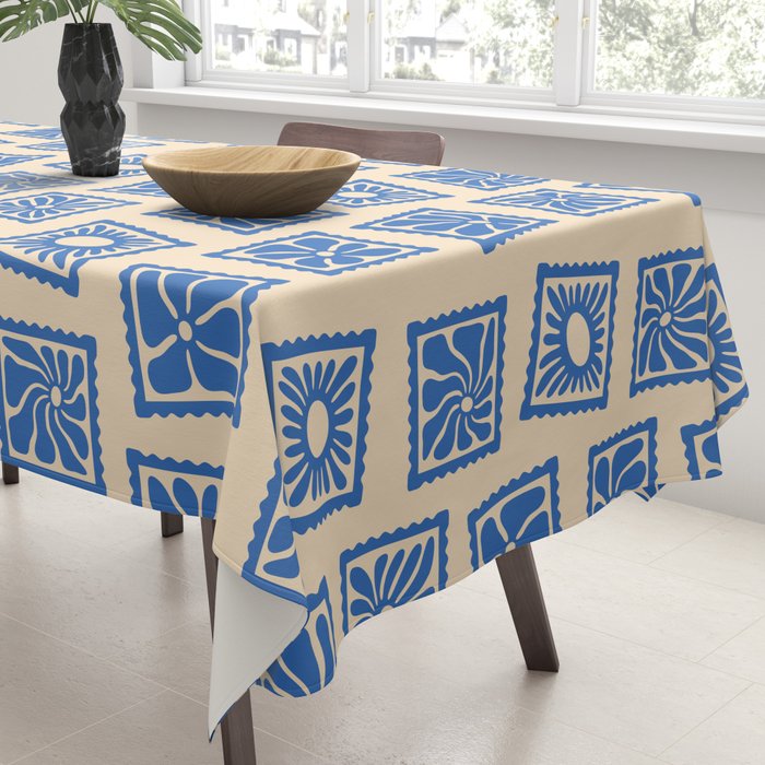 Vintage blue flower postage stamp pattern Tablecloth Gallery Image 3
