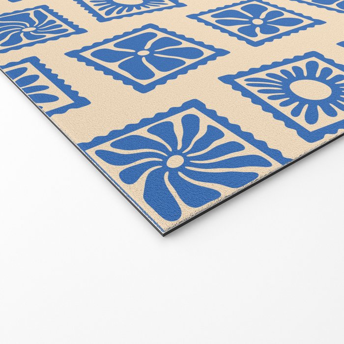 Vintage blue flower postage stamp pattern Welcome Mat Gallery Image 2