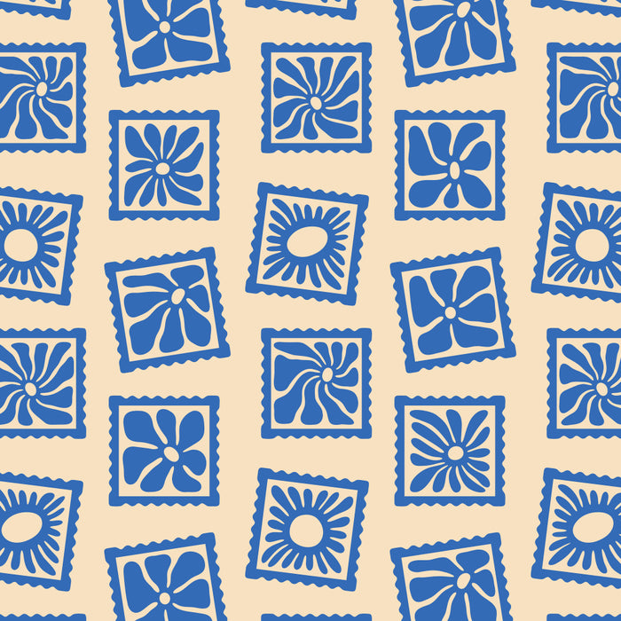 Vintage blue flower postage stamp pattern Coffee Mug Gallery Image 2