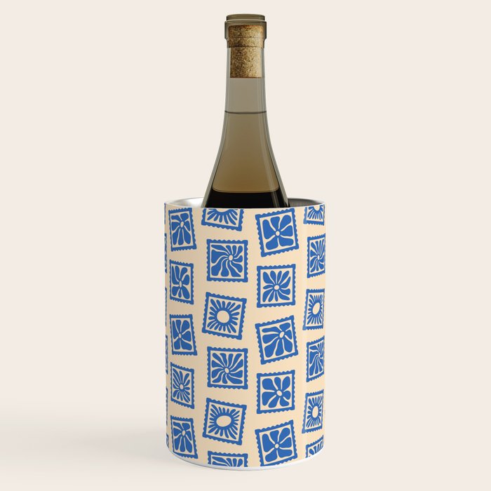 Vintage blue flower postage stamp pattern Wine Chiller Gallery Image 3