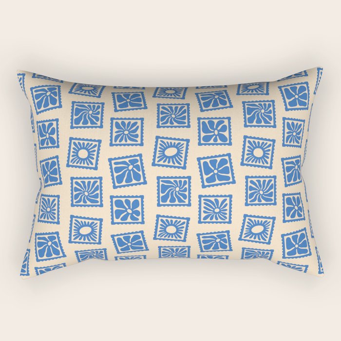 Vintage blue flower postage stamp pattern Rectangular Pillow Gallery Image 1