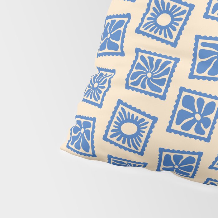 Vintage blue flower postage stamp pattern Pillow Sham Gallery Image 4