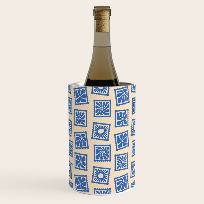 Vintage blue flower postage stamp pattern Wine Chiller Gallery Image 1
