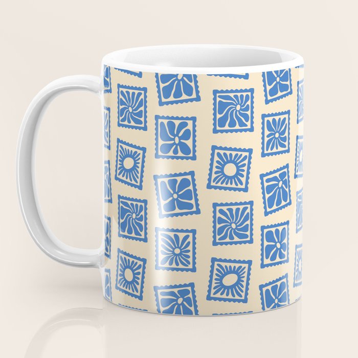 Vintage blue flower postage stamp pattern Coffee Mug Gallery Image 3