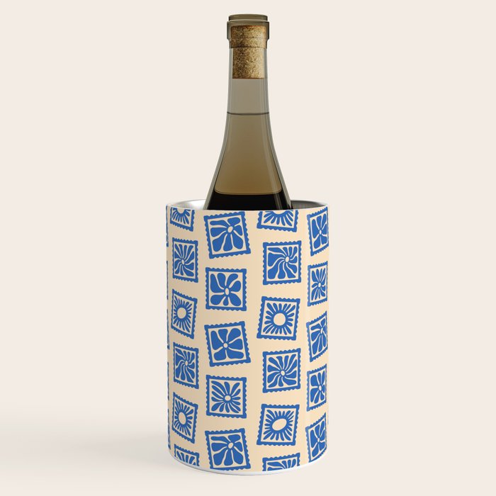 Vintage blue flower postage stamp pattern Wine Chiller Gallery Image 2