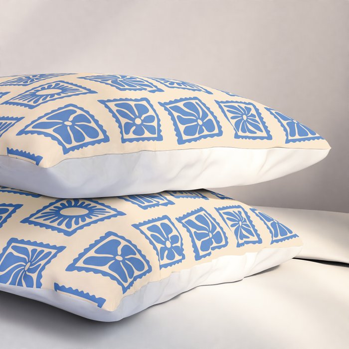 Vintage blue flower postage stamp pattern Pillow Sham Gallery Image 3