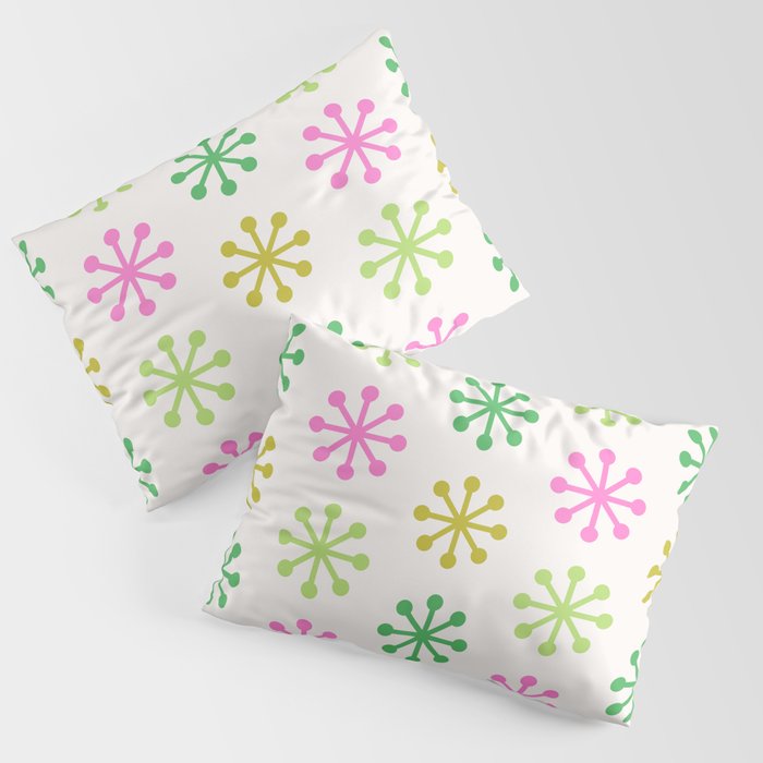 Retro Snowflakes - Pink & Green Pillow Sham Gallery Image 3