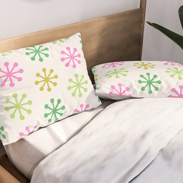 Retro Snowflakes - Pink & Green Pillow Sham Gallery Image 2