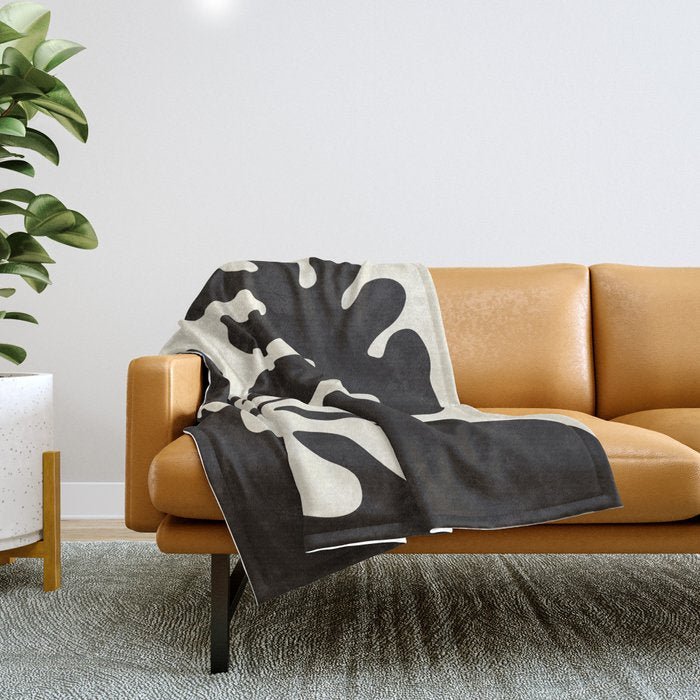 Matisse Inspired Yin Yang Leaf Cutouts in Black & Off White Throw Blanket Gallery Image 1