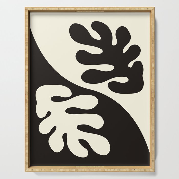 Matisse Inspired Yin Yang Leaf Cutouts in Black & Off White Serving Tray Gallery Image 1