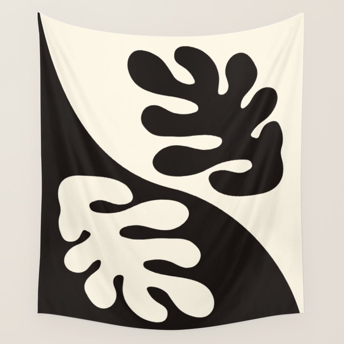 Matisse Inspired Yin Yang Leaf Cutouts in Black & Off White Wall Tapestry Gallery Image 4