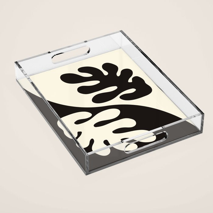 Matisse Inspired Yin Yang Leaf Cutouts in Black & Off White Acrylic Tray Gallery Image 1