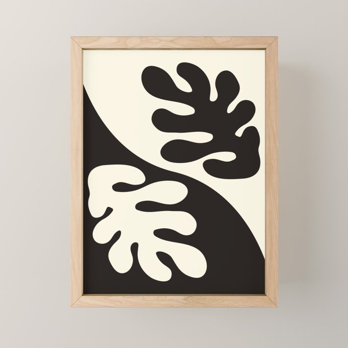 Matisse Inspired Yin Yang Leaf Cutouts in Black & Off White Mini Art Print Gallery Image 1