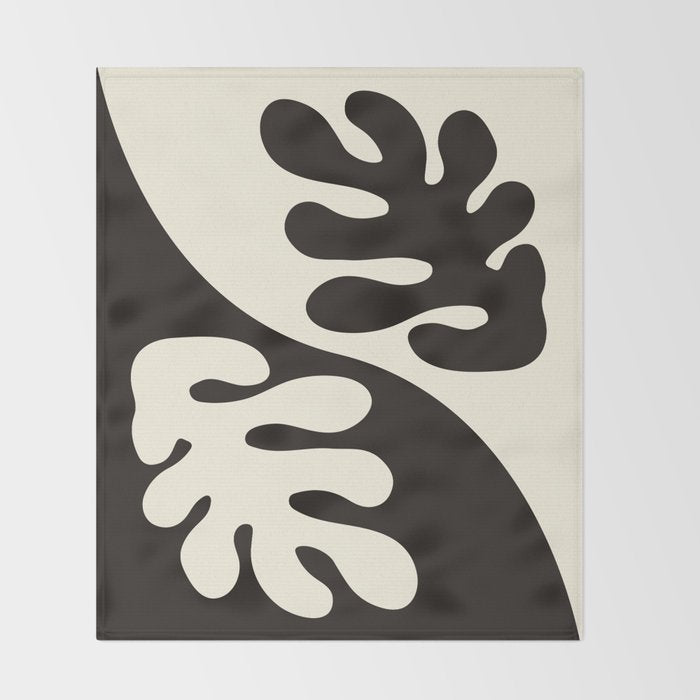 Matisse Inspired Yin Yang Leaf Cutouts in Black & Off White Throw Blanket Gallery Image 2