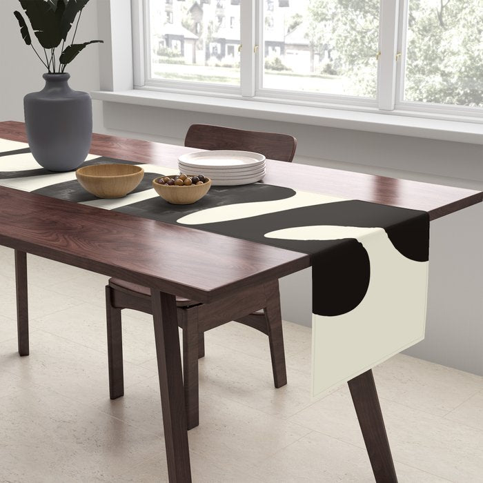 Matisse Inspired Yin Yang Leaf Cutouts in Black & Off White Table Runner Gallery Image 2