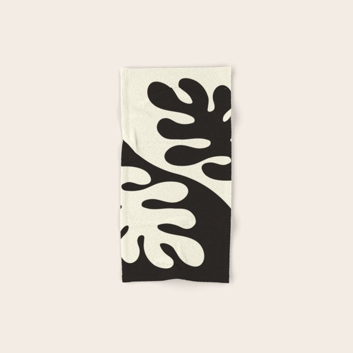 Matisse Inspired Yin Yang Leaf Cutouts in Black & Off White Bath Towel Gallery Image 1