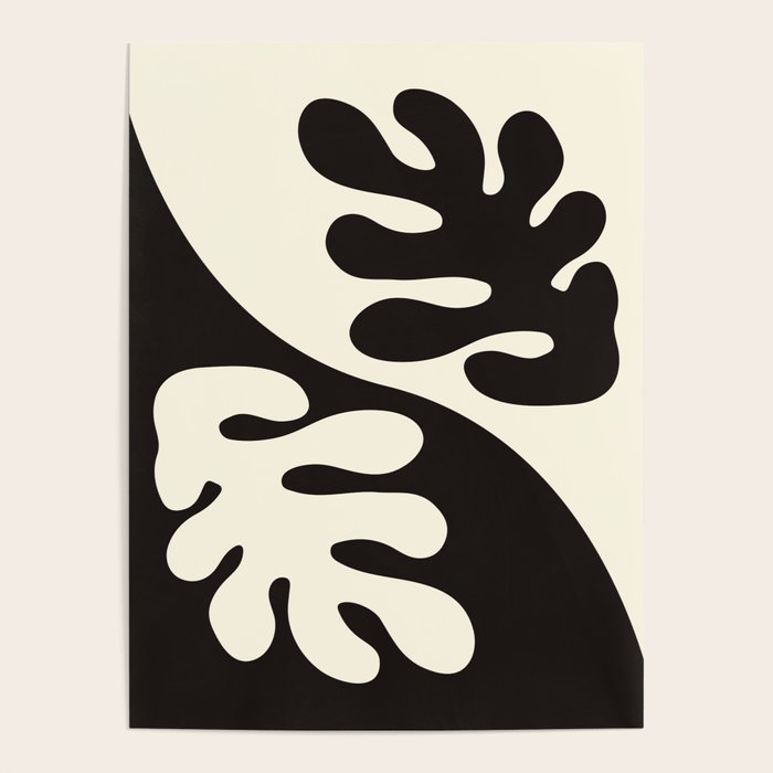 Matisse Inspired Yin Yang Leaf Cutouts in Black & Off White Poster Gallery Image 4