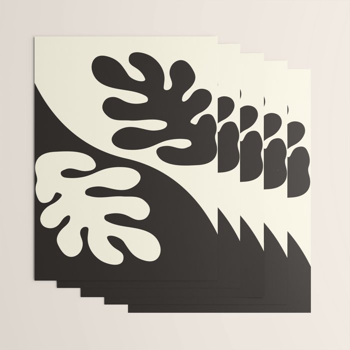 Matisse Inspired Yin Yang Leaf Cutouts in Black & Off White Wrapping Paper Gallery Image 3