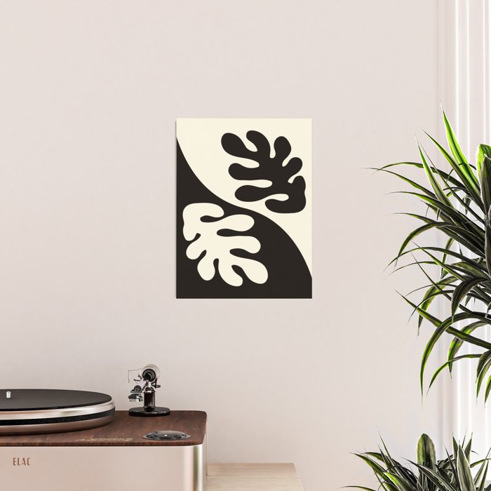 Matisse Inspired Yin Yang Leaf Cutouts in Black & Off White Poster Gallery Image 2