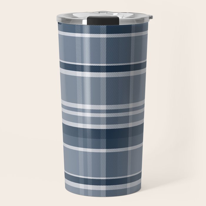 Blue Plaid Pattern, Geometric Art Travel Mug Gallery Image 1