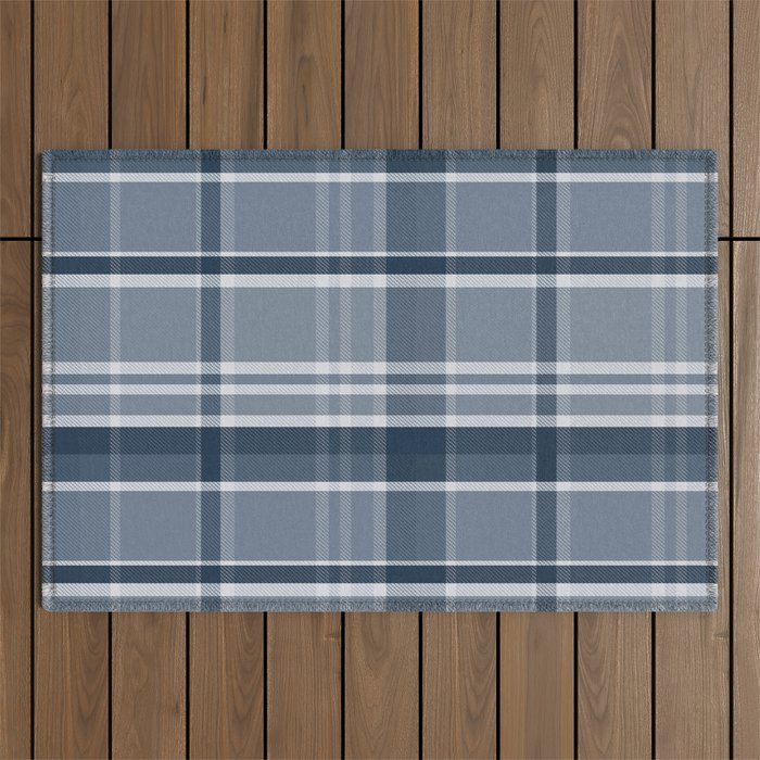 Blue Plaid Pattern, Geometric Art Outdoor Rug Gallery Image 1