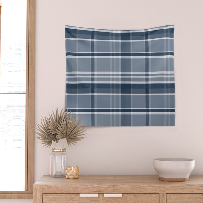 Blue Plaid Pattern, Geometric Art Wall Tapestry Gallery Image 2
