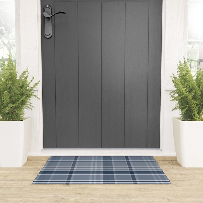 Blue Plaid Pattern, Geometric Art Welcome Mat Gallery Image 3