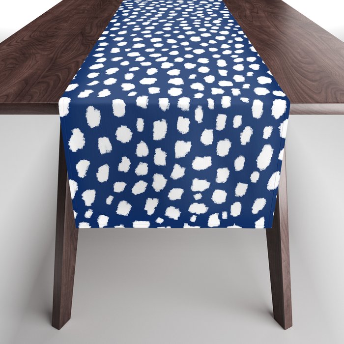 Handmade polka dot brush strokes (white/navy blue) Table Runner Gallery Image 1