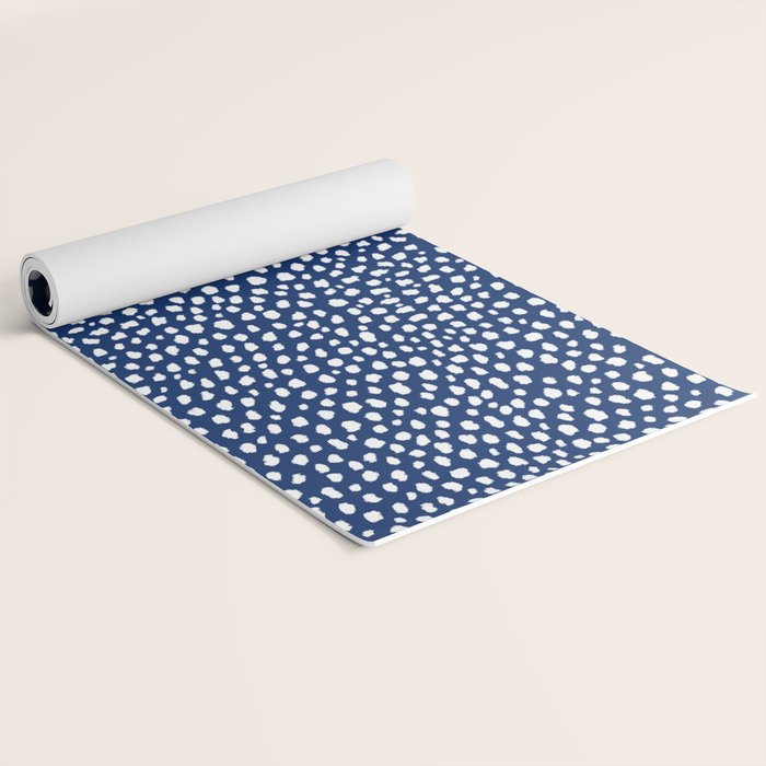 Handmade polka dot brush strokes (white/navy blue) Yoga Mat Gallery Image 2
