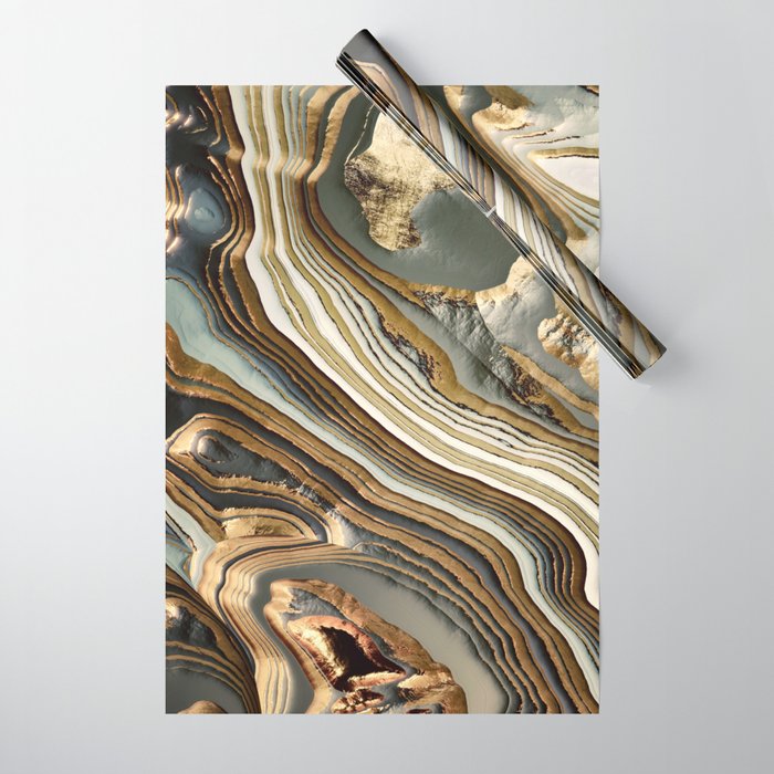 White Gold Agate Abstract Wrapping Paper Gallery Image 1