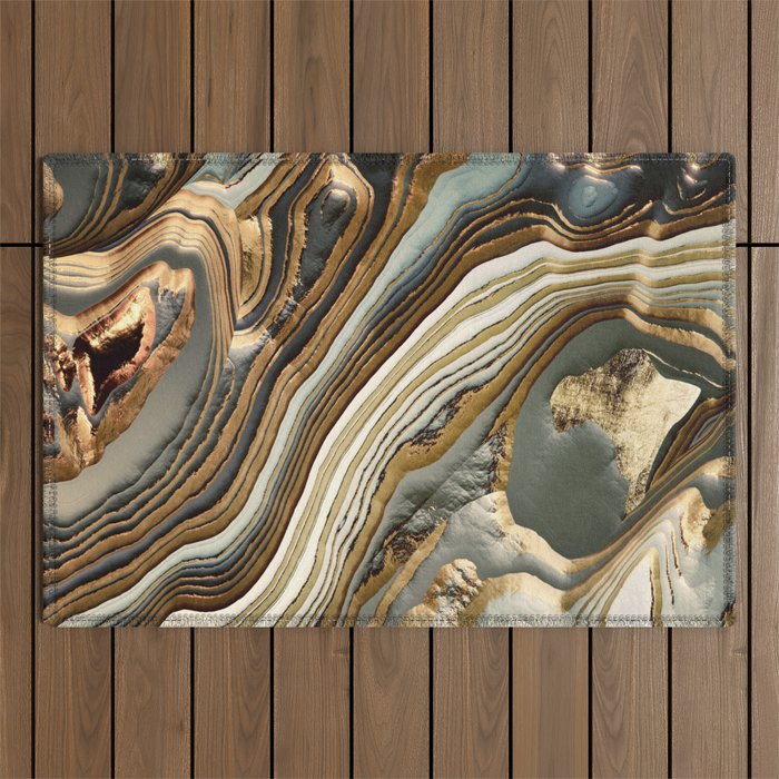 White Gold Agate Abstract Outdoor Rug Gallery Image 1
