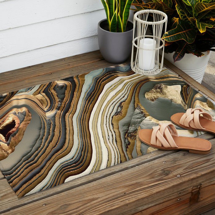 White Gold Agate Abstract Outdoor Rug Gallery Image 2