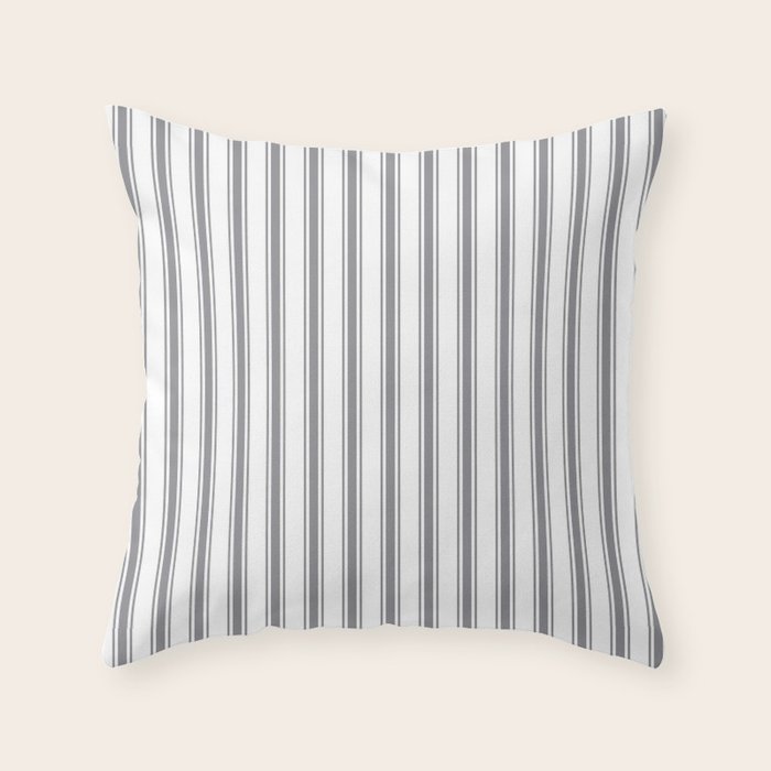 Gray blue ticking stripes Throw Pillow Gallery Image 1
