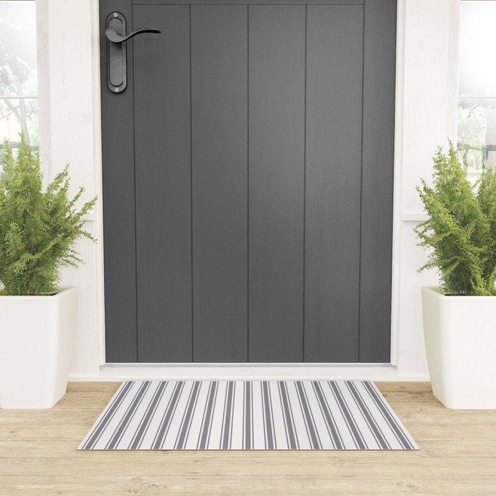 Gray blue ticking stripes Welcome Mat Gallery Image 3
