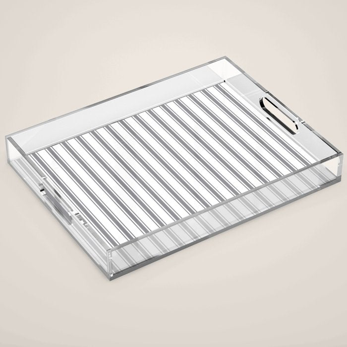 Gray blue ticking stripes Acrylic Tray Gallery Image 1