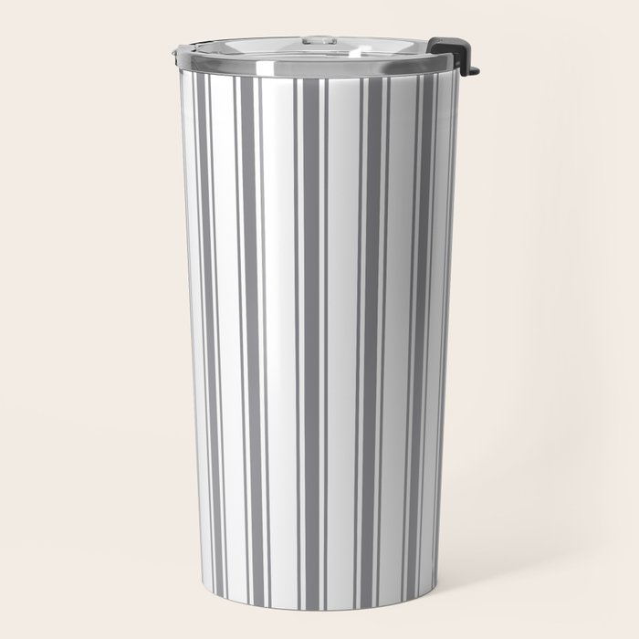 Gray blue ticking stripes Travel Mug Gallery Image 2