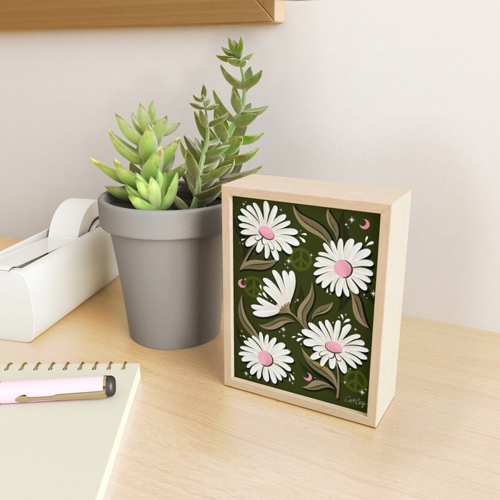 Drippy Daisy Dreamscape - Pink on Olive Mini Art Print Gallery Image 2