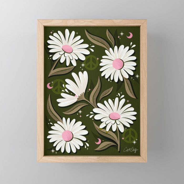 Drippy Daisy Dreamscape - Pink on Olive Mini Art Print Gallery Image 1