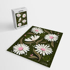 Drippy Daisy Dreamscape - Pink on Olive Jigsaw Puzzle Gallery Image 2