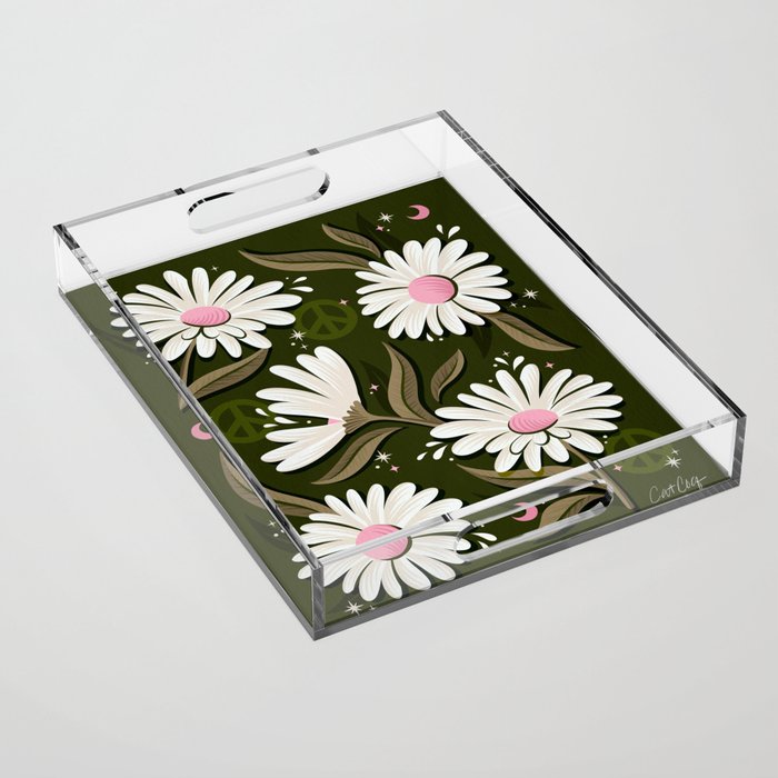 Drippy Daisy Dreamscape - Pink on Olive Acrylic Tray Gallery Image 1