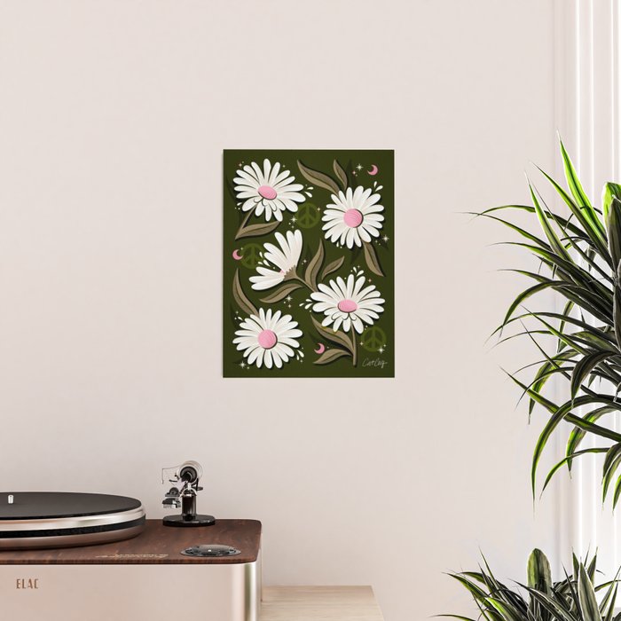 Drippy Daisy Dreamscape - Pink on Olive Poster Gallery Image 2