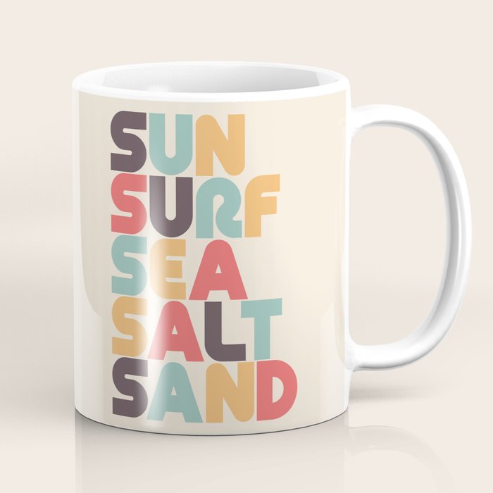 Sun Surf Sea Salt Sand Typography - Retro Rainbow Coffee Mug Gallery Image 1