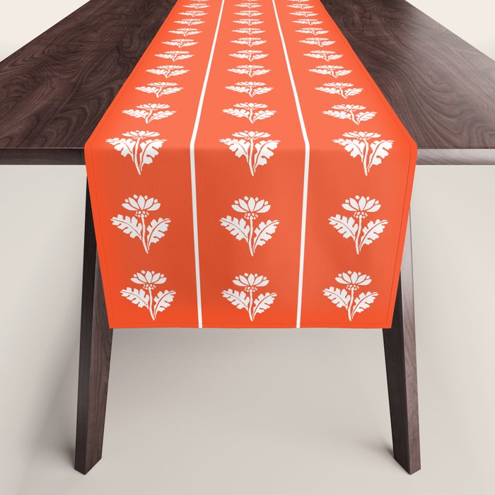 Vintage Cottage Flowers and Stripes Pattern in Orange Table Runner Gallery Image 1