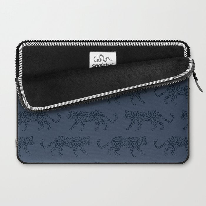 Leopard Parade - Dark Navy on Denim Blue Laptop Sleeve Gallery Image 2