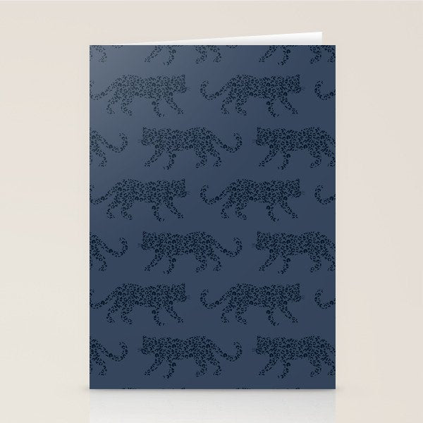 Leopard Parade - Dark Navy on Denim Blue Stationery Card Gallery Image 2